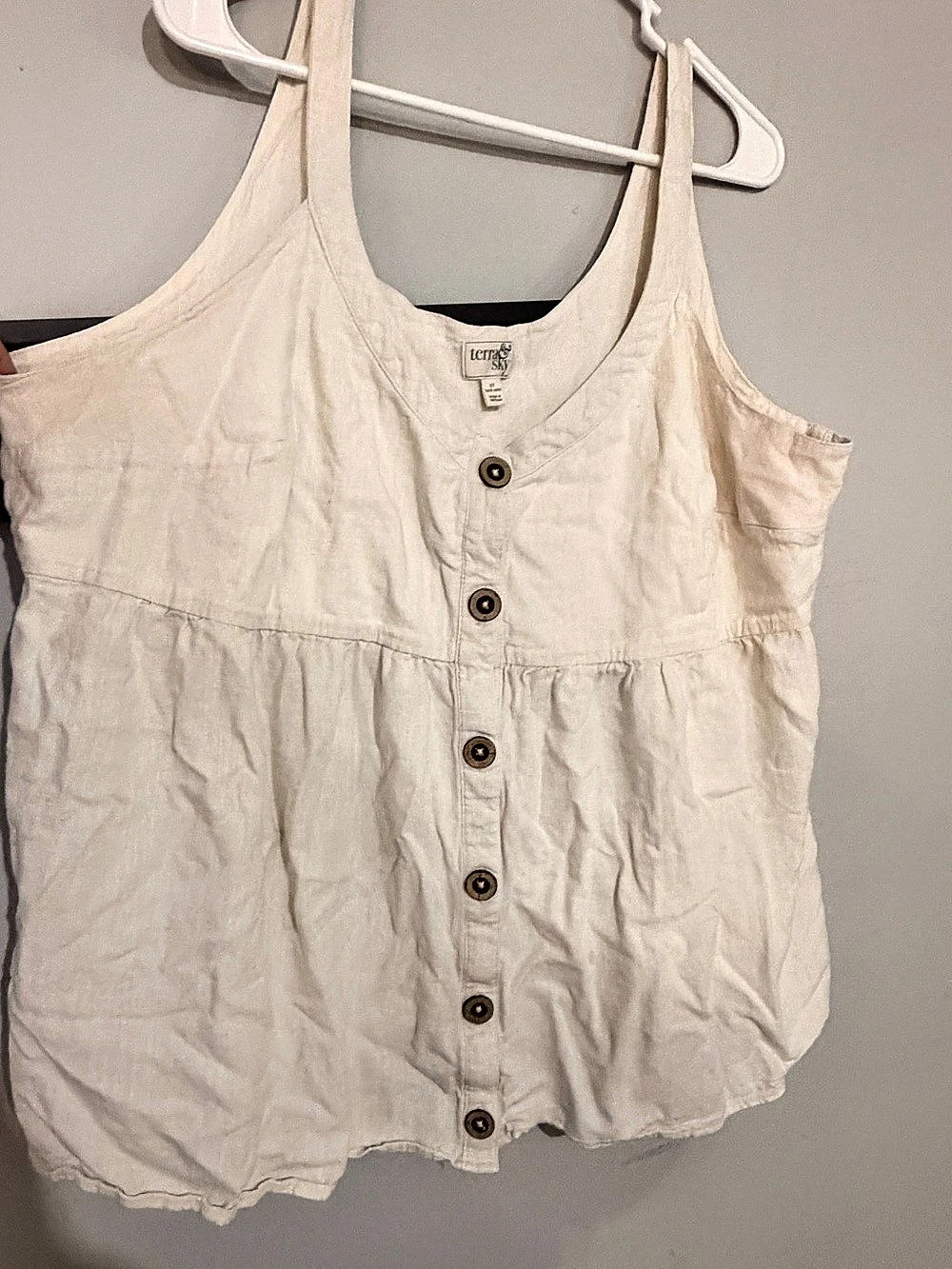 Terra & Sky Button-Front Tank Top Cream Size 2X